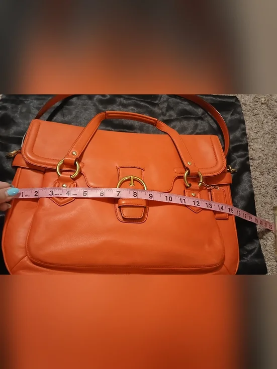 Coach Campbell Eva Flap Satchel Red Orange Leather Crossbody Shoulder Bag Gold - Picture 16 of 16